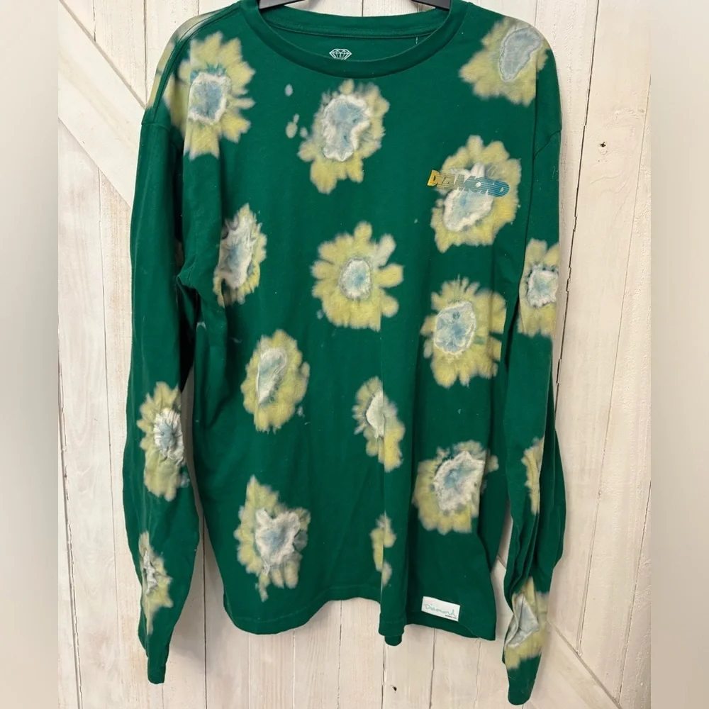 XL - Tie Dye Flowers - Diamond Supply Co. Speed Logo Green Long Sleeve Shirt - Picture 2 of 6